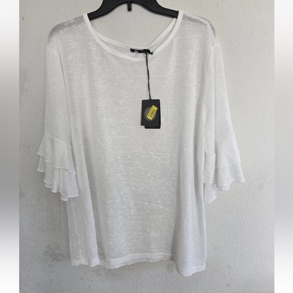 $88 JM Blouse Womens XL White Flutter 3/4 Sleeve Liquid Knit Angel Minimalist - Picture 5 of 12